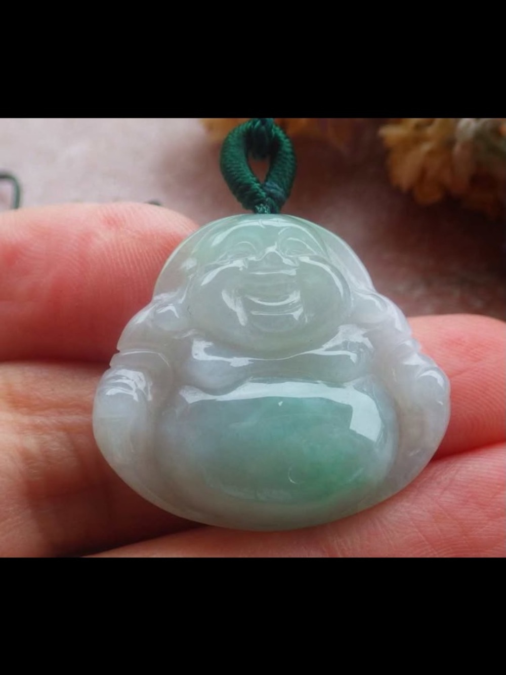 Certificate jadeite Jade green Buddha pendant god laughing